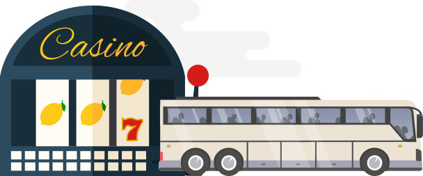 Illustration of a charter bus outside a casino